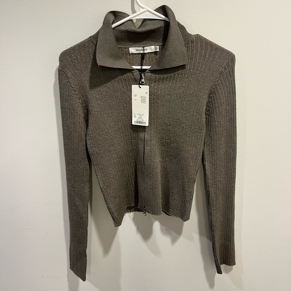 NWT Moussy Zip Up Long Sleeve Knit Shirt